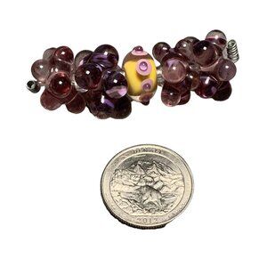Handcrafted Lampwork Purple & Tan Glass Bead Cluster set of 5